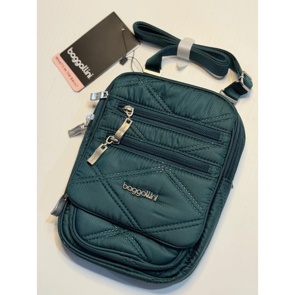 baggallini RFID Journey Crossbody Bag Emerald Quilted Travel Small Purse‎ Women